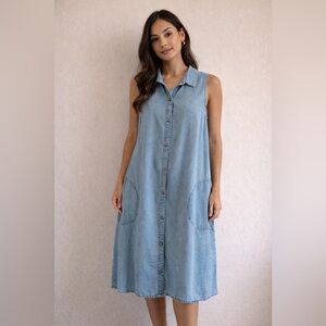 Sleeveless Denim Button-Down Dress